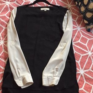 Black and white color block blouse